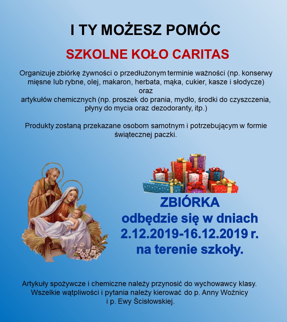 You are currently viewing Szkolne Koło Caritas zaprasza do akcji I Ty Możesz Pomóc