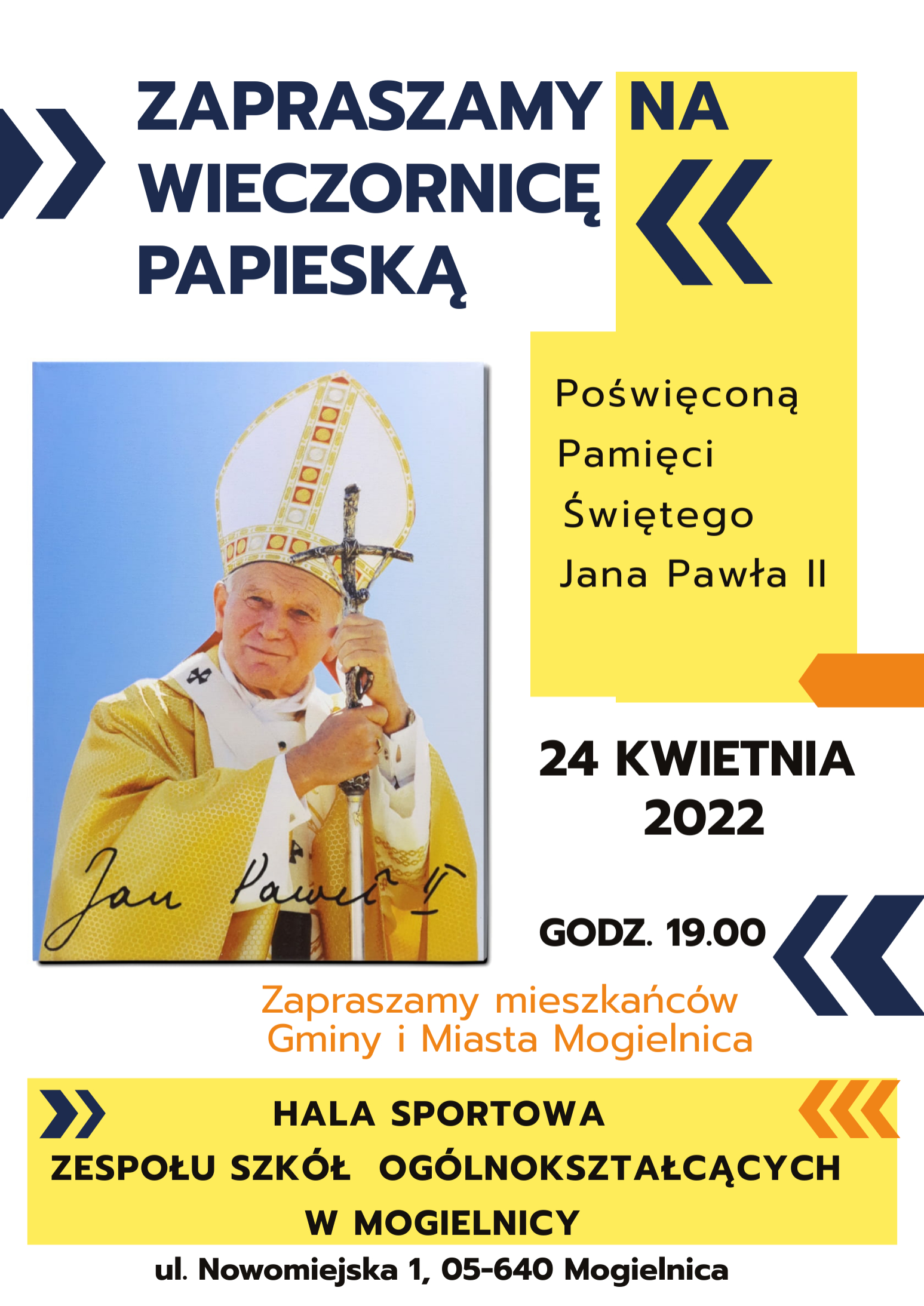 You are currently viewing Zapraszamy na Wieczornicę Papieską
