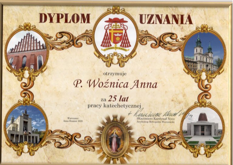 Read more about the article Dyplom uznania za 25 lat pracy katechetycznej